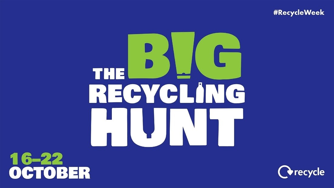 Blue box with the text “The Big Recycling Week, 16-22 October”.